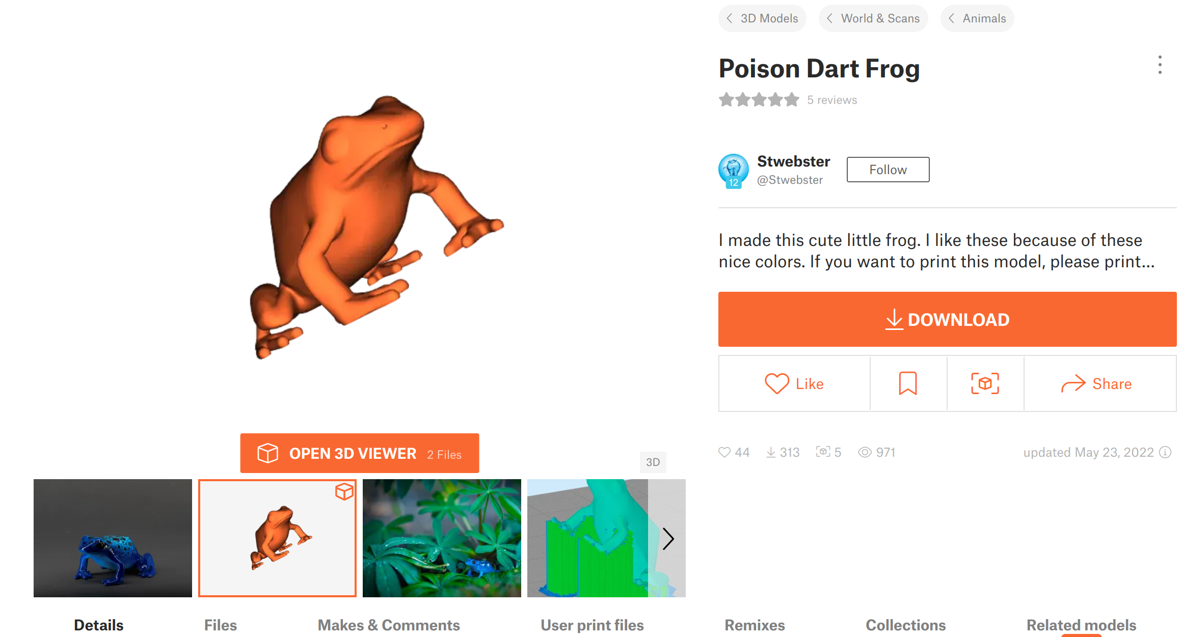 3D poison dart frog model